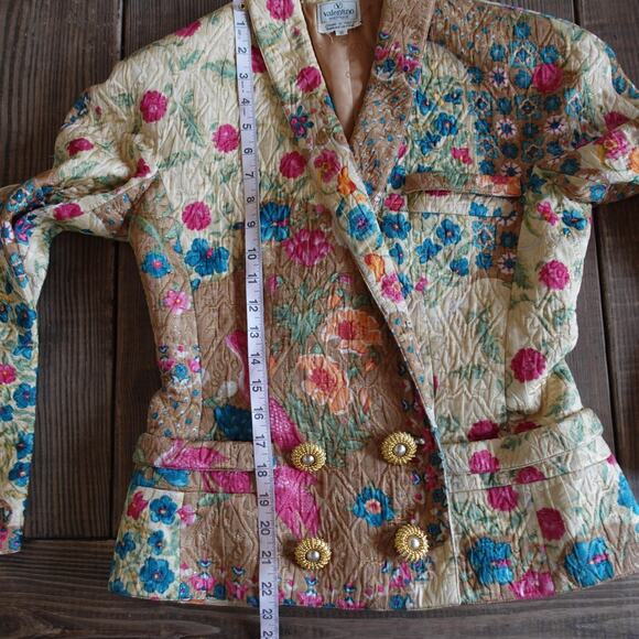 Vintage Valentino Jacket Skirt Suit 8 Silk Jacquard Patchwork Floral Italy Retro - Picture 9 of 15